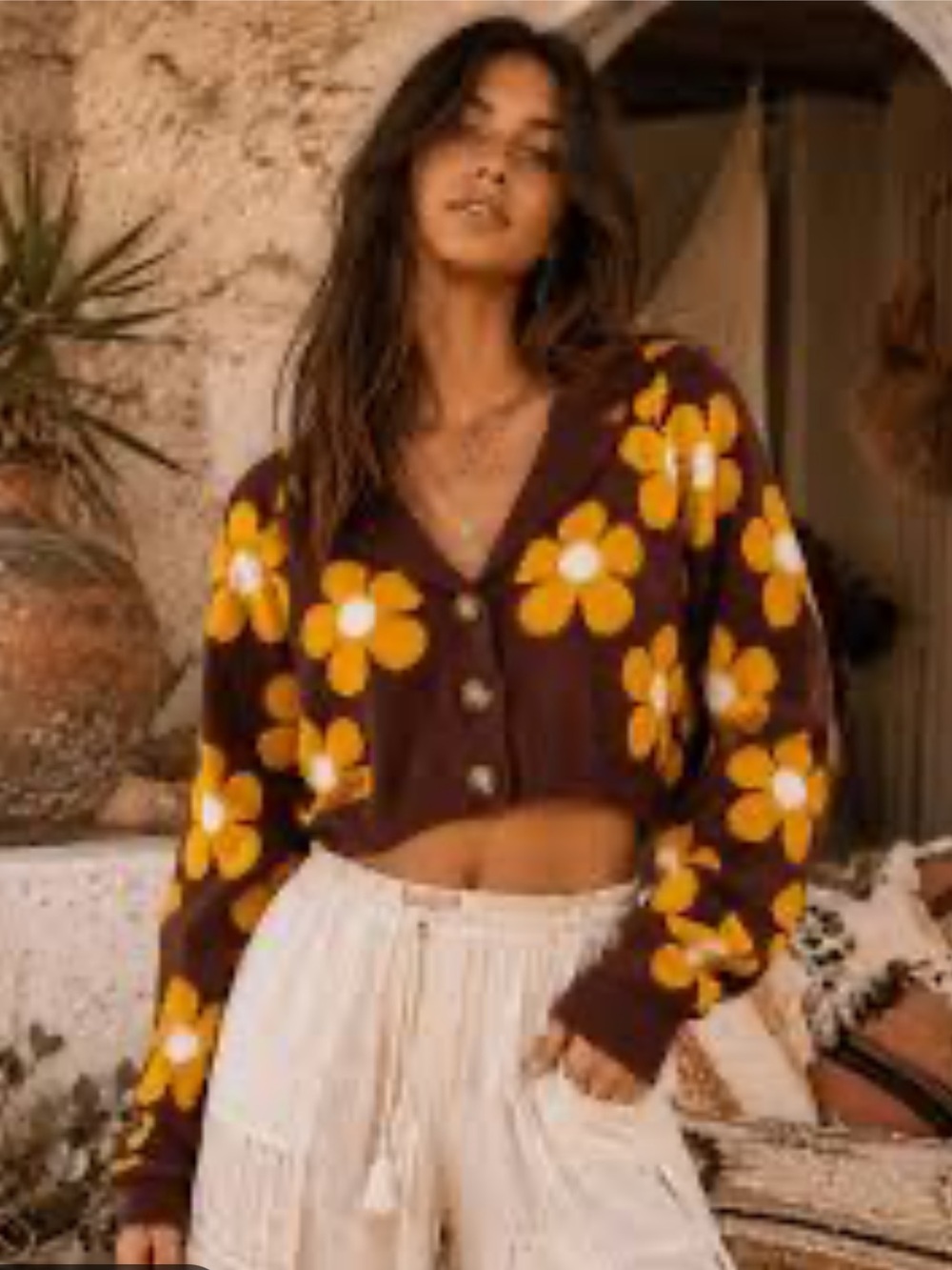 Med/L Jaquie The Label Retro Viscose Blend Floral Cropped Cardigan Sweater NWT